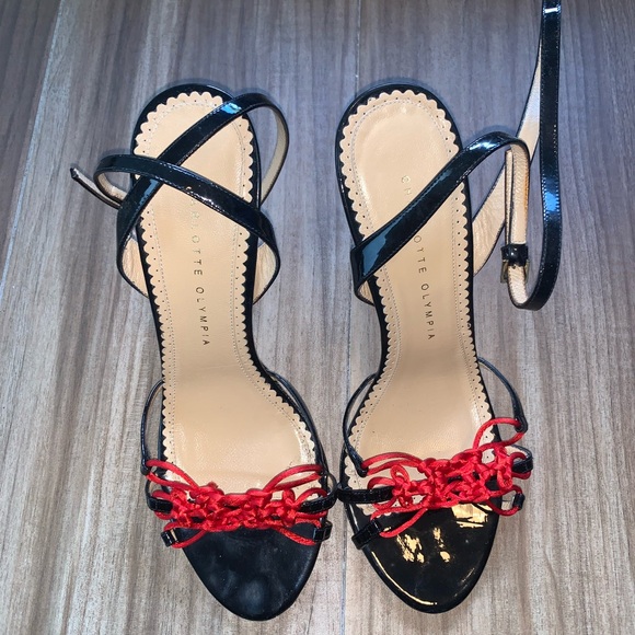 Charlotte Olympia Black Web Imperial Sandals Heels 39.5/ 9.5 Shoes - Picture 5 of 5